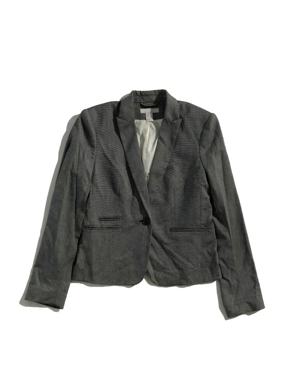 H&M Blazer Womens Sz 8 Gray Microdots Patterned Lined One Button Business Office